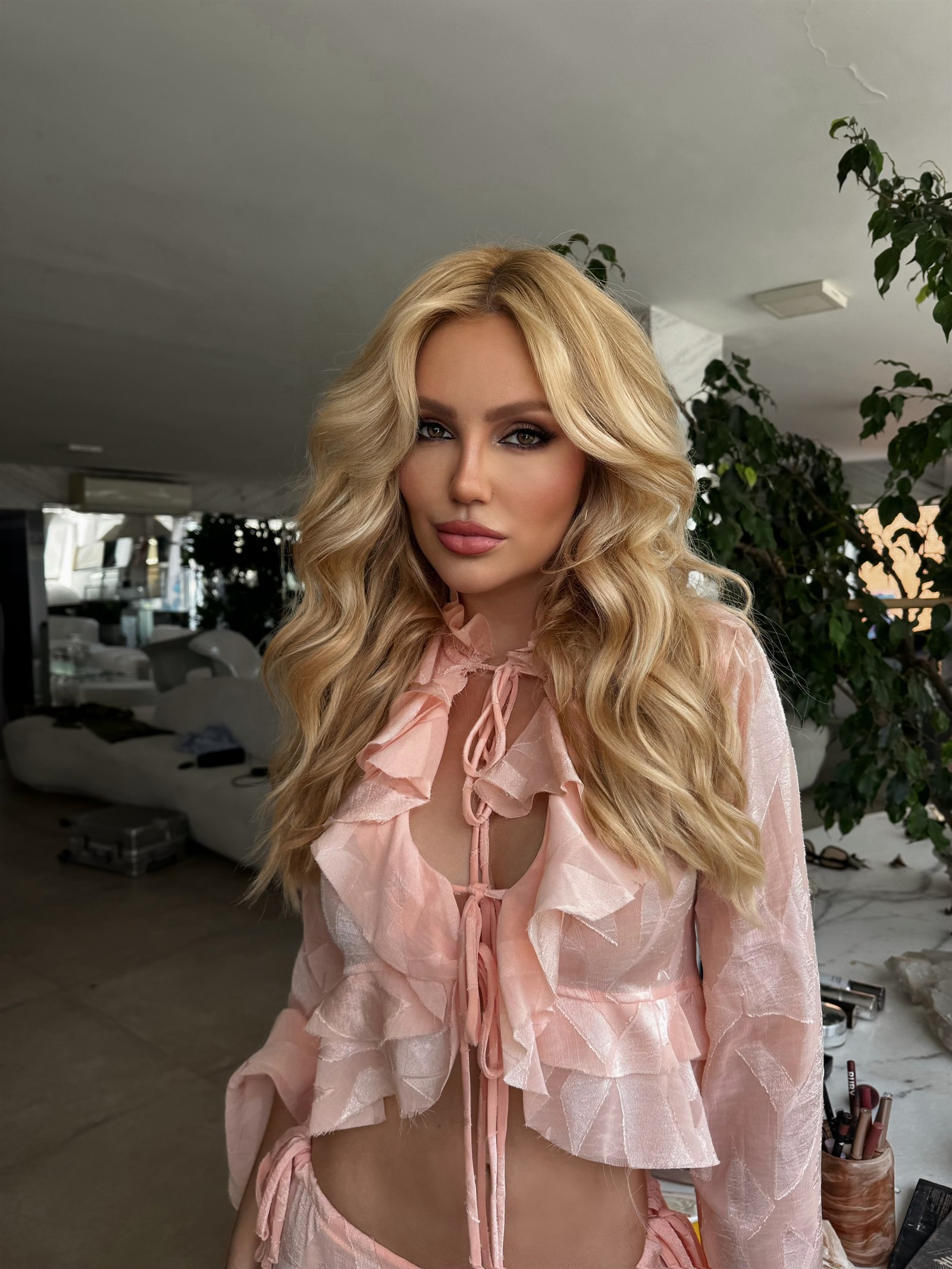 Blusa rosé de babados